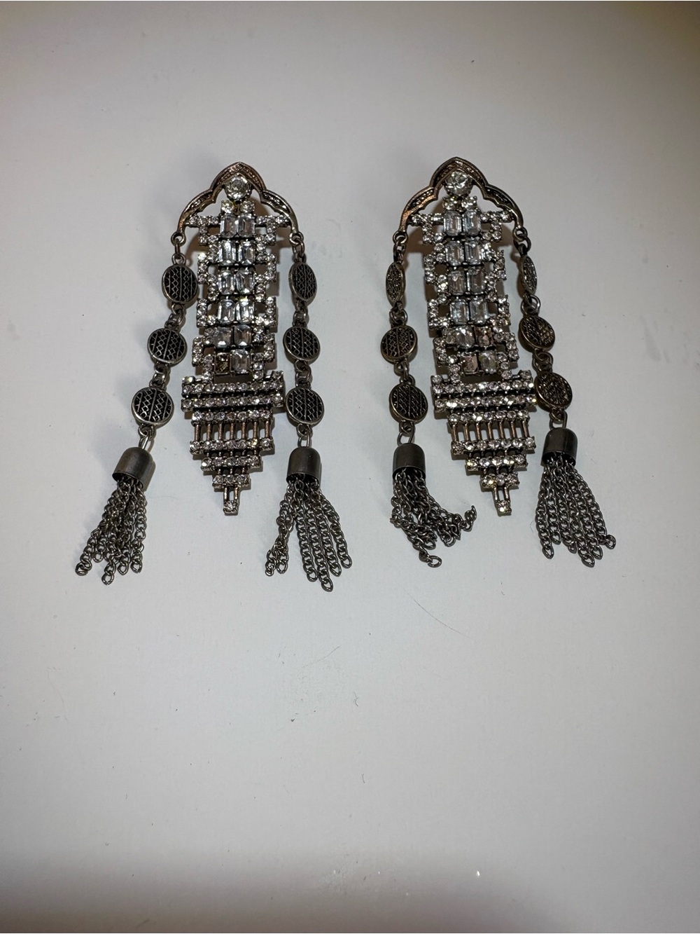 Silver Chandelier Tassel Drop Earrings - Unbranded